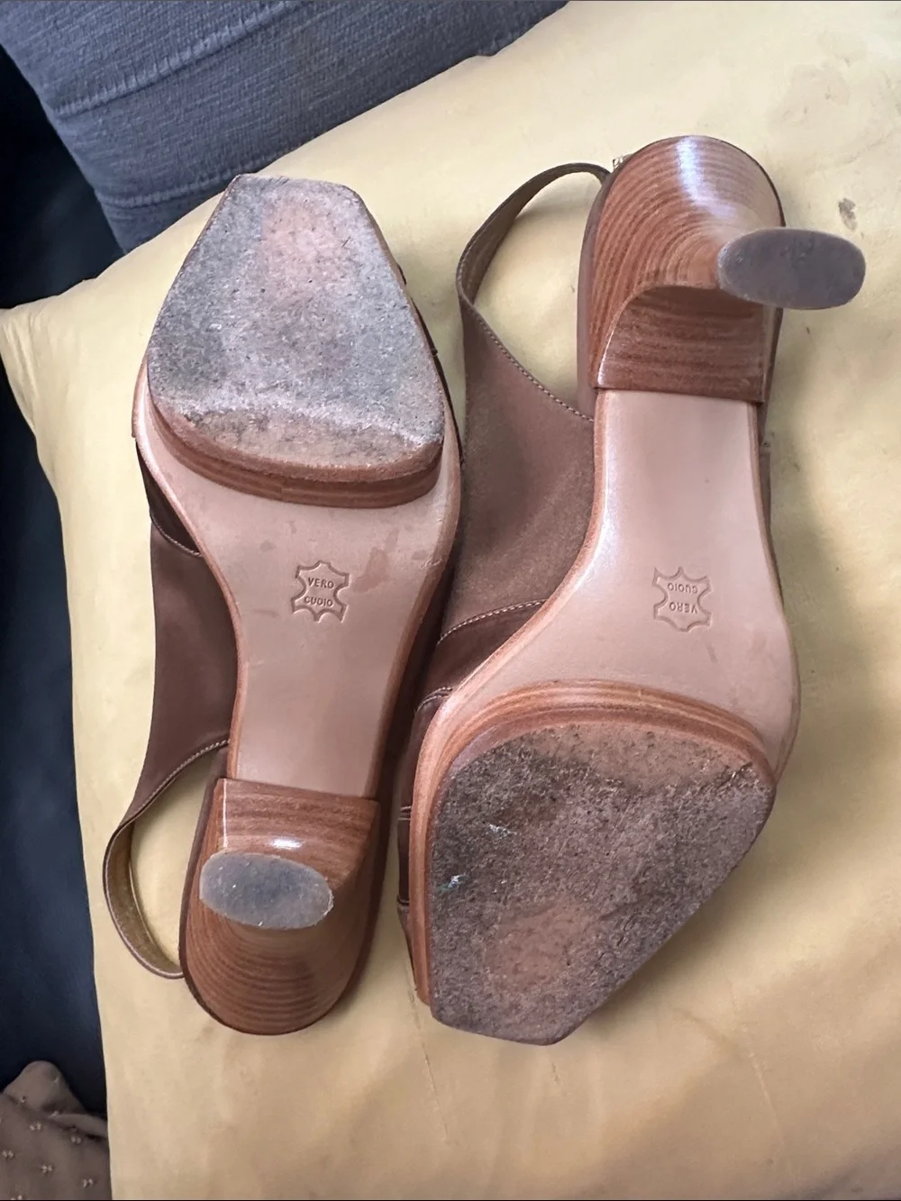 Via Spiga Brown Satin Peep-Toe Slingback Heels